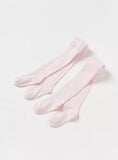 Juniors pink solid texture tights (set of 2)