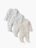 Juniors white animal printed sleepsuits (set of 3)