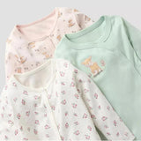 Juniors deer & flower printed openfeet sleepsuits (set of 3)
