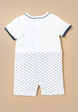 Giggles solid white bear applique half romper (Summer)