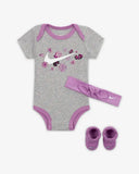 Nike grey floral printed starter set with headband (Pack Of 3) (Box Packaging)