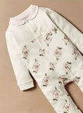 Juniors beige floral printed sleepsuit (winter)