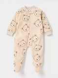 Juniors all over brown bear printed fleece zipped sleepsuit (winter)