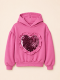 Juniors Hot Pink Heart Sequinsce Fleece Hoodie (Winter)
