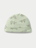 Juniors green ribbed animal printed sleepsuit & cap set (set of 2)