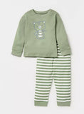 Juniors green bear & stripe printed shirt & pyjama set (set of 2)