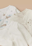 Juniors beige printed sleepsuits (set of 3)