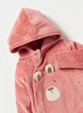 Juniors pink polka dots printed bear applique fleece sleepsuit (winter)