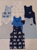 Juniors boys blue vehicle & stripe vests (set of 7)