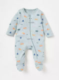 Juniors blue animals printed zipped sleepsuit
