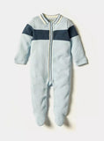 Giggles ribbed formal collared blue colorblock sleepsuit (Thick cotton) (Winter)