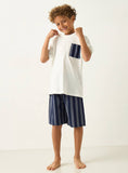 Juniors boys solid white shirt & stripe shorts set (set of 2)