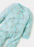 Juniors blue floral print zipped sleepsuit