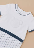 Giggles solid white bear applique half romper (Summer)