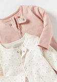 Juniors all over stars printed & pink ribbed sleepsuits (set of 2)