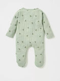 Juniors green printed & textured zipped sleepsuit