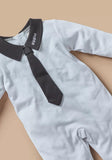 Giggles navy tie embroidered sleepsuit