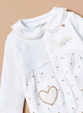 Juniors heart embroidered white sleepsuit