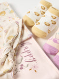 Juniors Happy Always Hungry Bib, Booties & headband (set of 5)