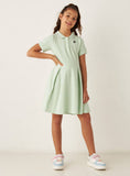 Juniors green flower embroidered polo frock (Summer)