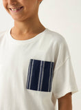 Juniors boys solid white shirt & stripe shorts set (set of 2)