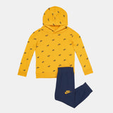 Nike Yellow All Over Logo Printed Hoodie & Jog Set (Set Of 2) (Winter)