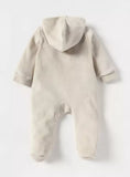 Juniors beige sheep embroidered fleece hooded sleepsuit (winter)