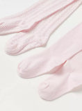 Juniors pink solid texture tights (set of 2)