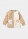 Juniors Brown Colorblock Bear Embroidered Fleece Shirt & Pyjama Set (Set Of 2) (Winter)