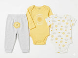 Juniors always happy sun printed bodysuits & pyjama set (set of 3)