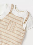 Juniors beige stripe dungaree (set of 2)