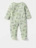Juniors green ribbed animal printed sleepsuit & cap set (set of 2)