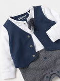 Giggles Boys Formal Navy Colorblock Sleepsuit With Bow & Coat (Winter)