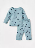Juniors blue rainbow printed shirt & pyjama set (set of 2)
