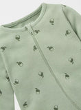 Juniors green printed & textured zipped sleepsuit