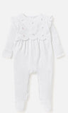 Giggles flower embroidered white formal sleepsuit