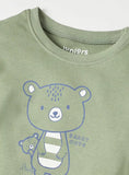 Juniors green bear & stripe printed shirt & pyjama set (set of 2)