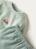 Giggles pastel green car embroidered shirt & pyjama set (set of 2) (Winter)