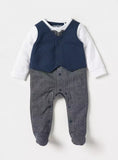 Giggles Boys Formal Navy Colorblock Sleepsuit With Bow & Coat (Winter)