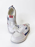 R&B white & navy colorblock perforated single strap shoes