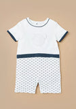 Giggles solid white bear applique half romper (Summer)