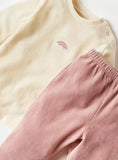 Giggles Beige Rainbow Embroidered Fleece Shirt & Pyjama Set (Set Of 2) (Winter)