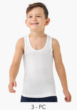 Juniors bamboo cotton solid white vests (Set of 3)