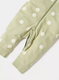 Juniors Green Floral Printed Fleece Lined Openfeet Sleepsuit (winter)