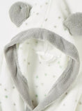 Juniors All Over Polka Dot Detail Hooded fleece bathrobe With Tie Up Belt