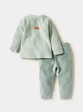 Giggles pastel green car embroidered shirt & pyjama set (set of 2) (Winter)