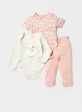 Juniors sheep embroidered bodysuits & Pyjama set (set of 3)