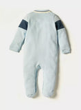 Giggles ribbed formal collared blue colorblock sleepsuit (Thick cotton) (Winter)