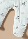 Juniors white yatch printed zipped sleepsuit