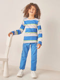 Juniors blue stripe printed Fullsleeves tshirt